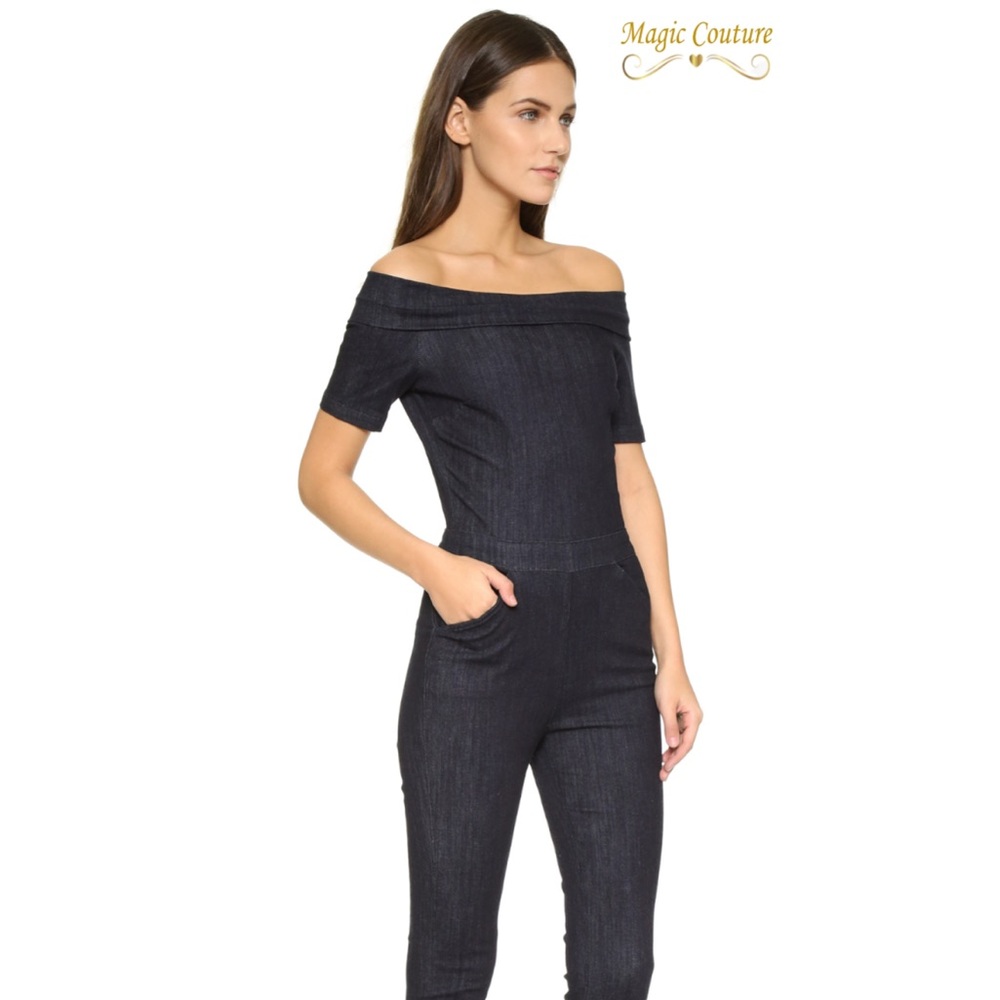 ❌SOLD❌3x1 Dark Wash Denim Off the Shoulder Jumpsuit💙💙💙 - Picture 2 of 13